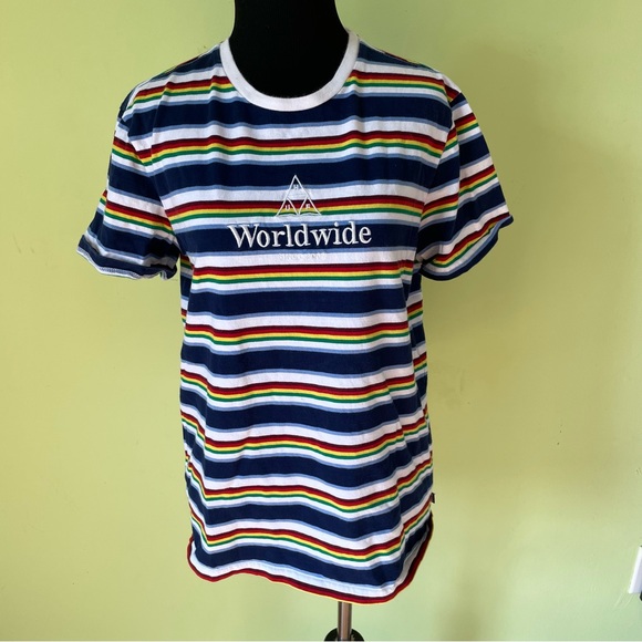 HUF WORLDWIDE RAINBOW STRIPED T SHIRT SIZE SMALL SKATER - Picture 1 of 6